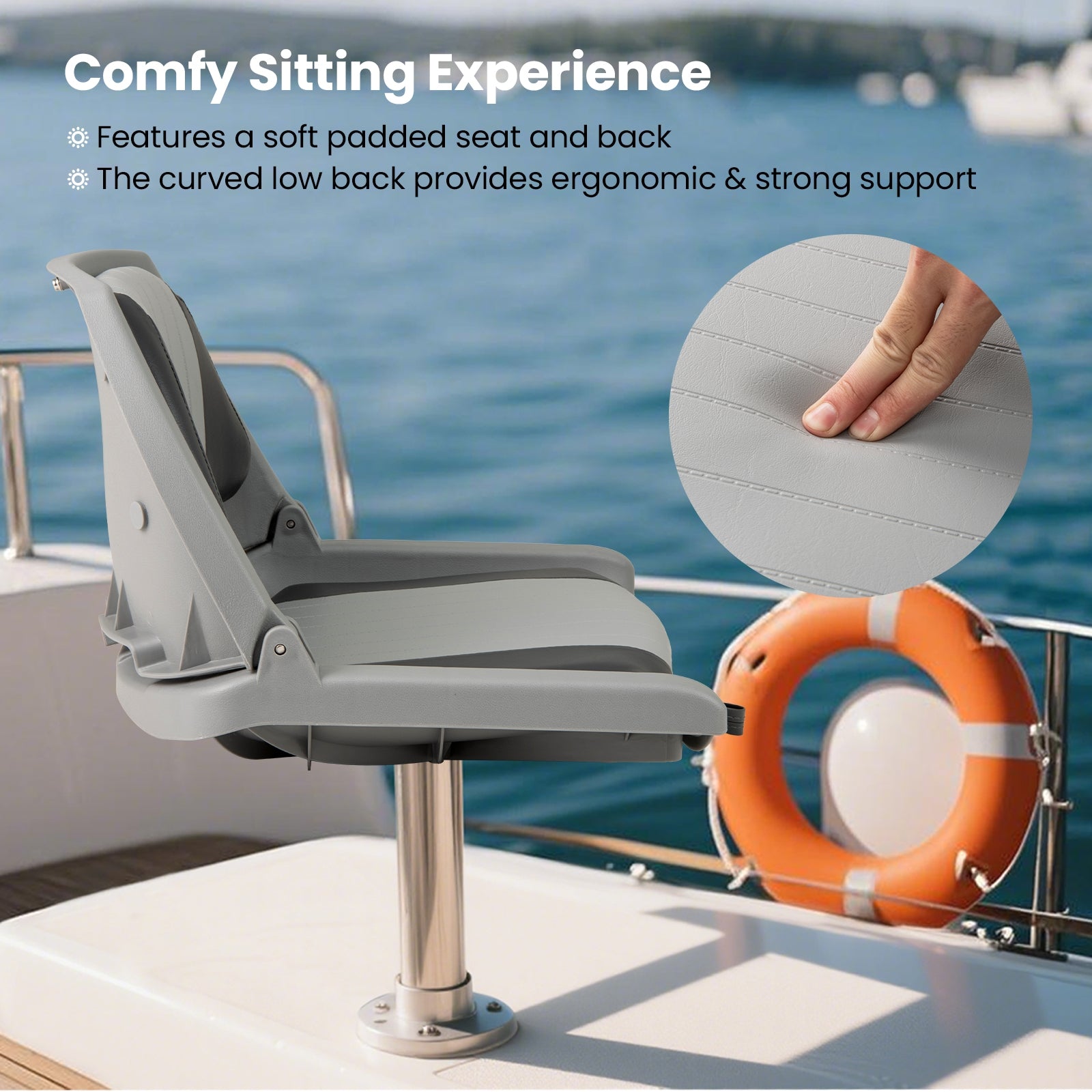Boat Seat Folding Low Back Boat Chair with Marine-Grade PVC, Gray Water Sports at Gallery Canada