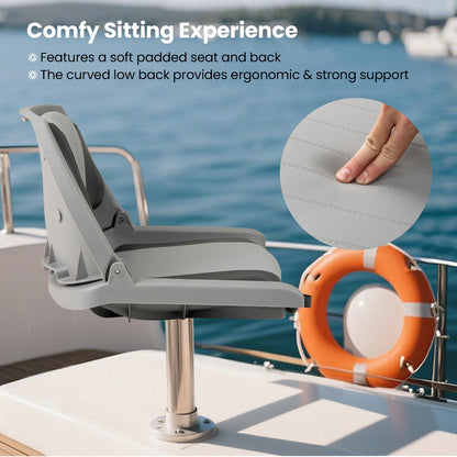 Boat Seat Folding Low Back Boat Chair with Marine-Grade PVC, Gray Water Sports at Gallery Canada