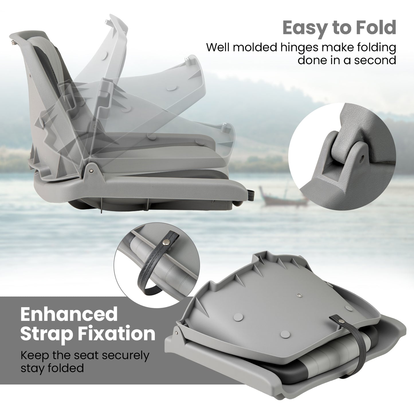 Boat Seat Folding Low Back Boat Chair with Marine-Grade PVC, Gray Water Sports at Gallery Canada