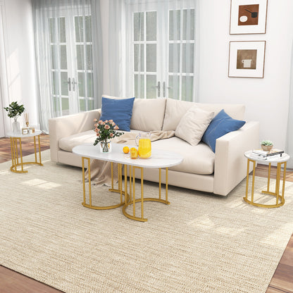 Nesting Coffee Table Set, 3 Piece, Faux Marble Top, Gold Metal Frame, White Coffee Tables at Gallery Canada