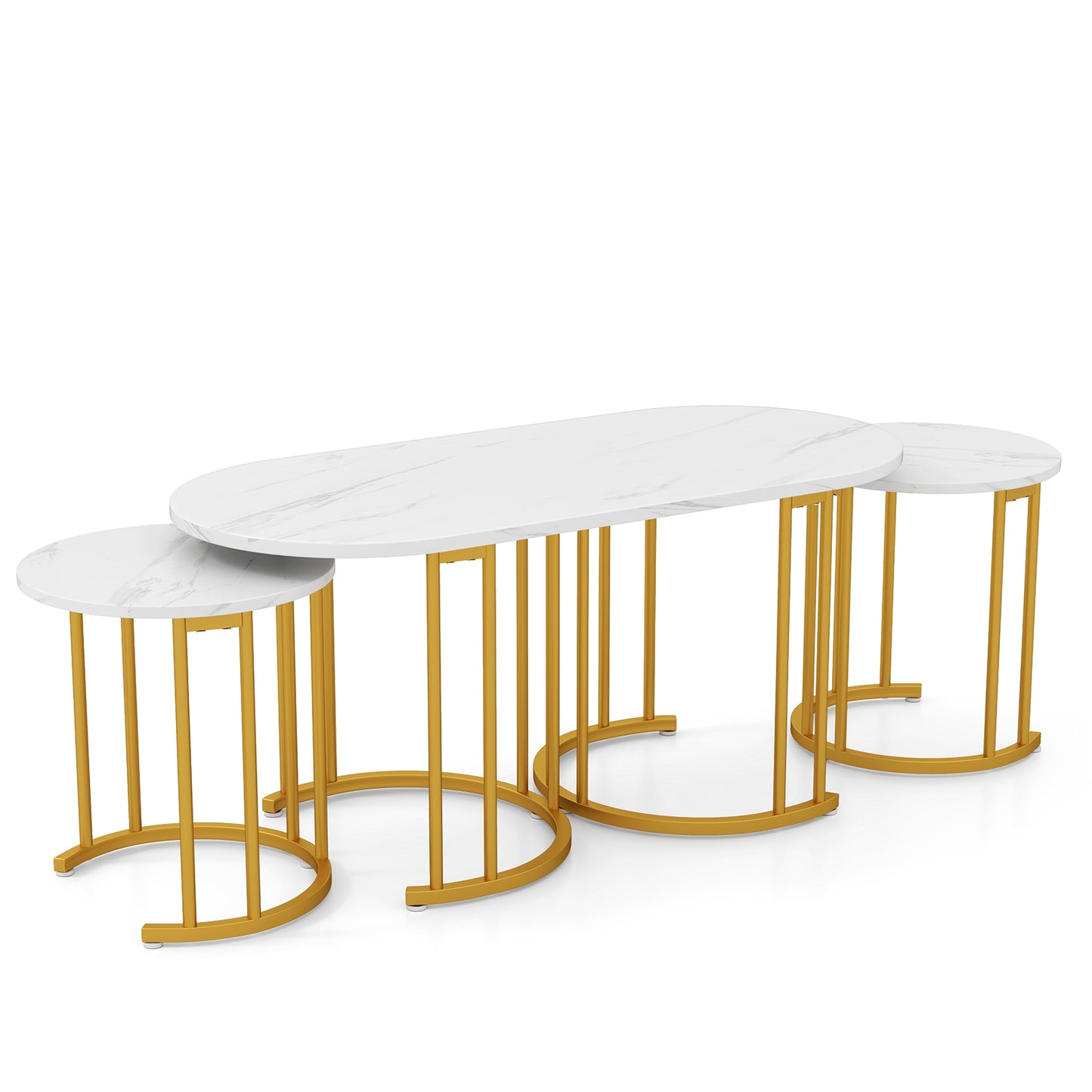 Nesting Coffee Table Set, 3 Piece, Faux Marble Top, Gold Metal Frame, White Coffee Tables at Gallery Canada