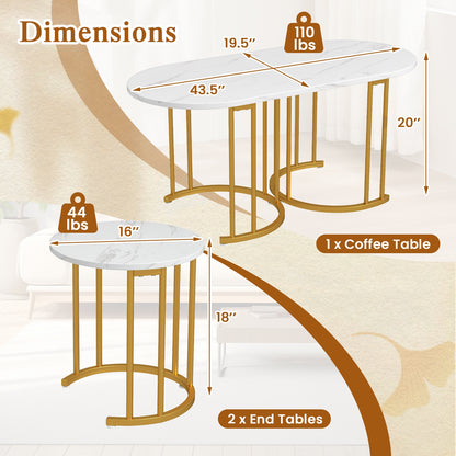 Nesting Coffee Table Set, 3 Piece, Faux Marble Top, Gold Metal Frame, White Coffee Tables at Gallery Canada