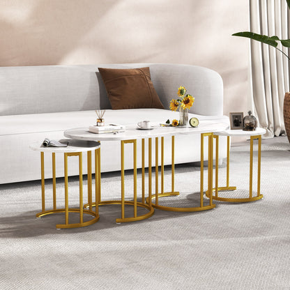 Nesting Coffee Table Set, 3 Piece, Faux Marble Top, Gold Metal Frame, White Coffee Tables at Gallery Canada