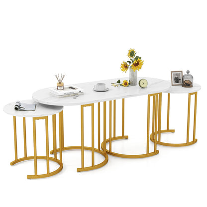 Nesting Coffee Table Set, 3 Piece, Faux Marble Top, Gold Metal Frame, White Coffee Tables at Gallery Canada