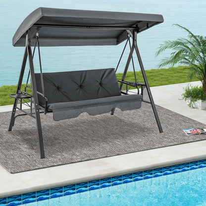 Convertible 3-Seat Swing Chair To Flat Bed, Adjustable Canopy, Gray Porch Swings at Gallery Canada