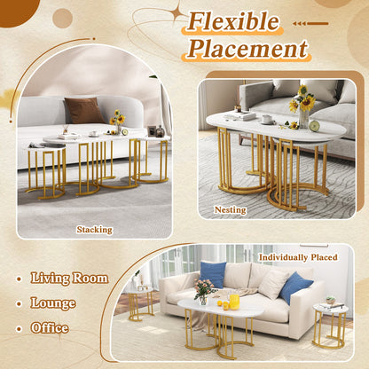 Nesting Coffee Table Set, 3 Piece, Faux Marble Top, Gold Metal Frame, White Coffee Tables at Gallery Canada