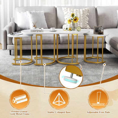 Nesting Coffee Table Set, 3 Piece, Faux Marble Top, Gold Metal Frame, White Coffee Tables at Gallery Canada