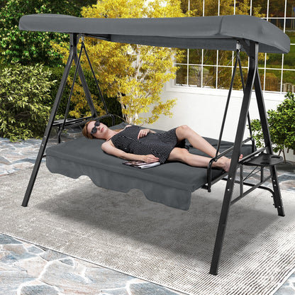 Convertible 3-Seat Swing Chair To Flat Bed, Adjustable Canopy, Gray Porch Swings at Gallery Canada