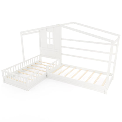L-shaped Double Twin Beds House Platform Beds with Fences Corner Bed Frame, White Simple Bed Frame White at Gallery Canada