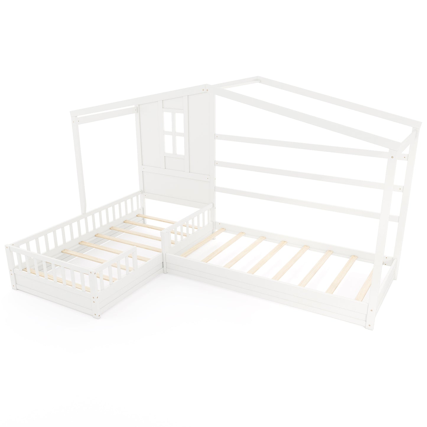 L-Shaped Double Twin Beds, With Fences Corner Bed Frame, White Simple Bed Frame White at Gallery Canada