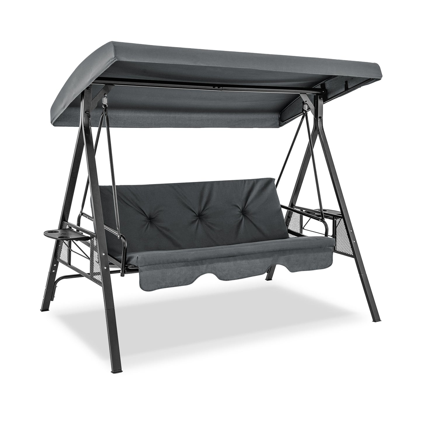 Convertible 3-Seat Swing Chair To Flat Bed, Adjustable Canopy, Gray Porch Swings at Gallery Canada
