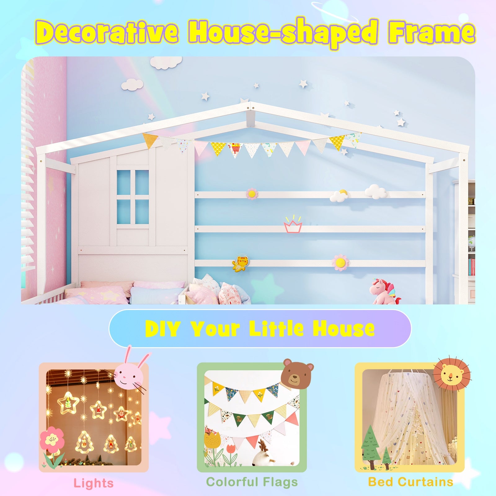 L-shaped Double Twin Beds House Platform Beds with Fences Corner Bed Frame, White Simple Bed Frame at Gallery Canada