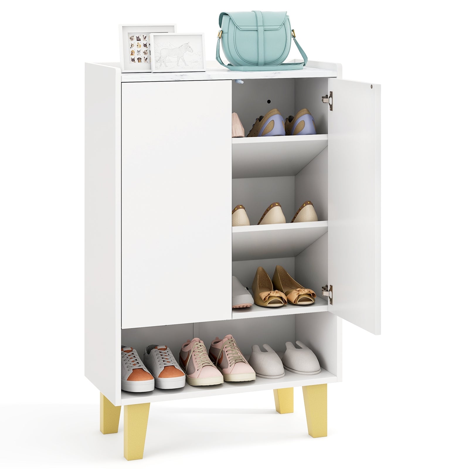 5-Tier Shoe Cabinet with Faux Marble Countertop and Flat Tilting Shelves, White Shoe Racks & Storage Benches at Gallery Canada