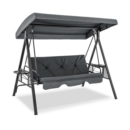 Convertible 3-Seat Swing Chair To Flat Bed, Adjustable Canopy, Gray Porch Swings Gray at Gallery Canada