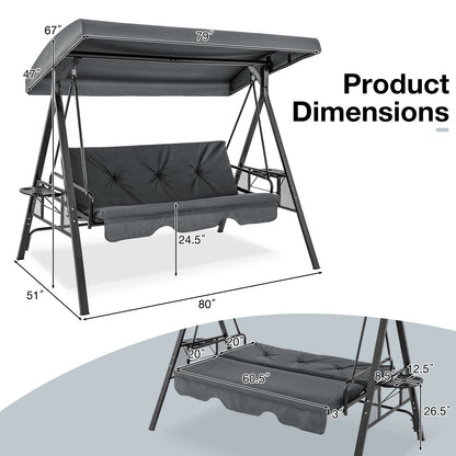 Convertible 3-Seat Swing Chair To Flat Bed, Adjustable Canopy, Gray Porch Swings at Gallery Canada