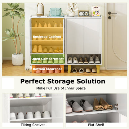 5-Tier Shoe Cabinet, Faux Marble Countertop, White