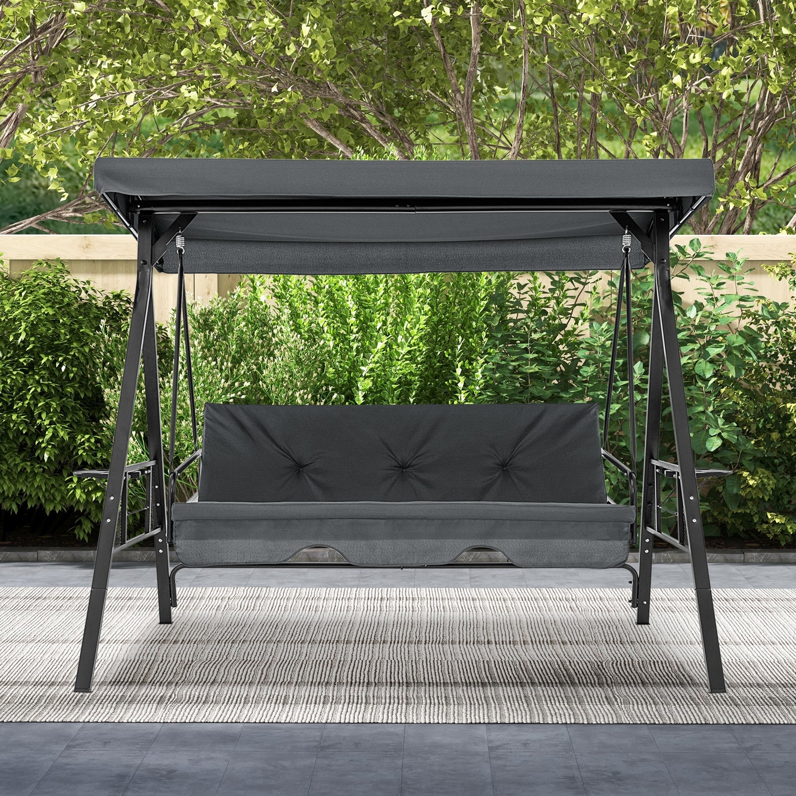 Convertible 3-Seat Swing Chair To Flat Bed, Adjustable Canopy, Gray Porch Swings at Gallery Canada