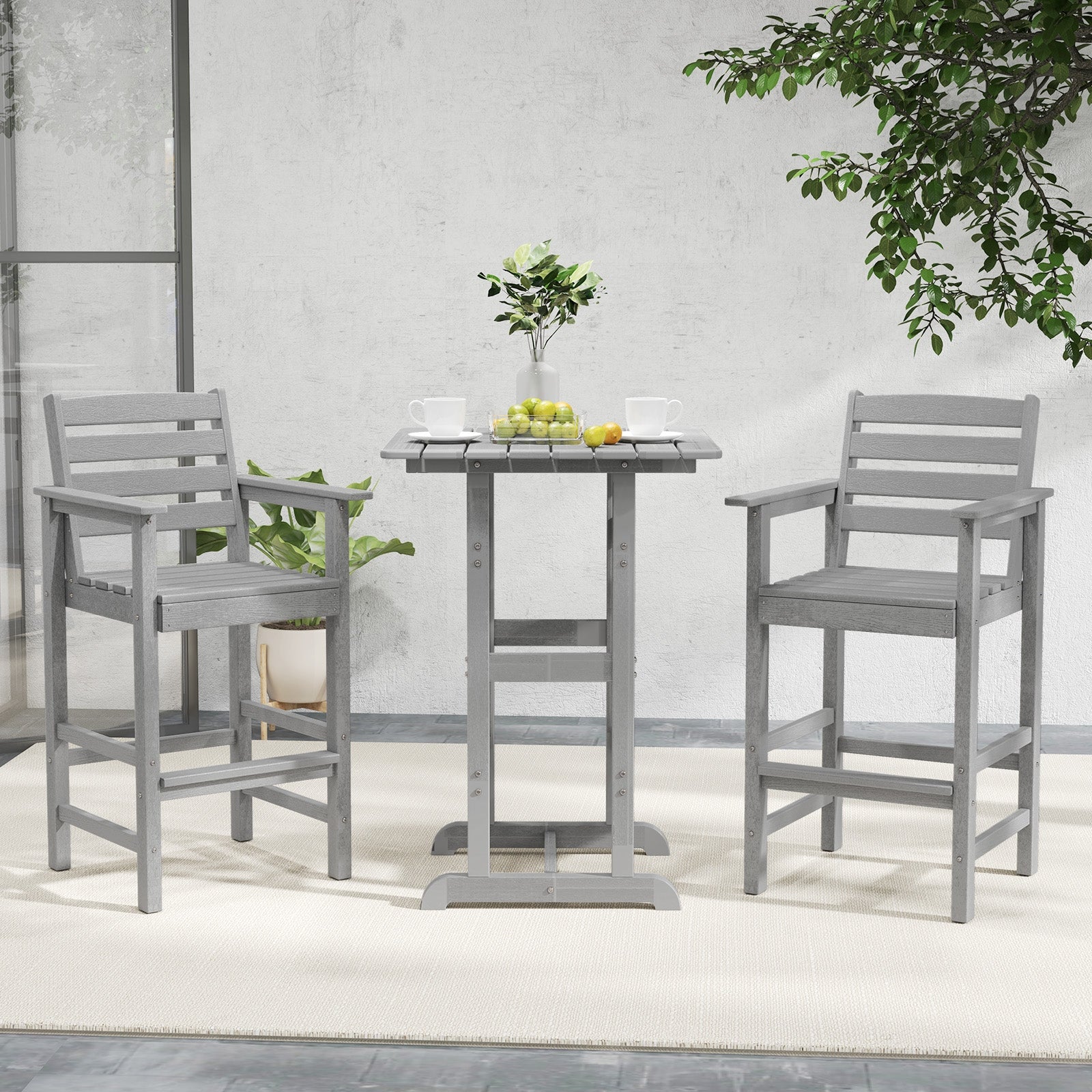 Patio HDPE Adirondack Bar Chairs Set of 2 with Wide Armrests, Gray Adirondack Chairs at Gallery Canada