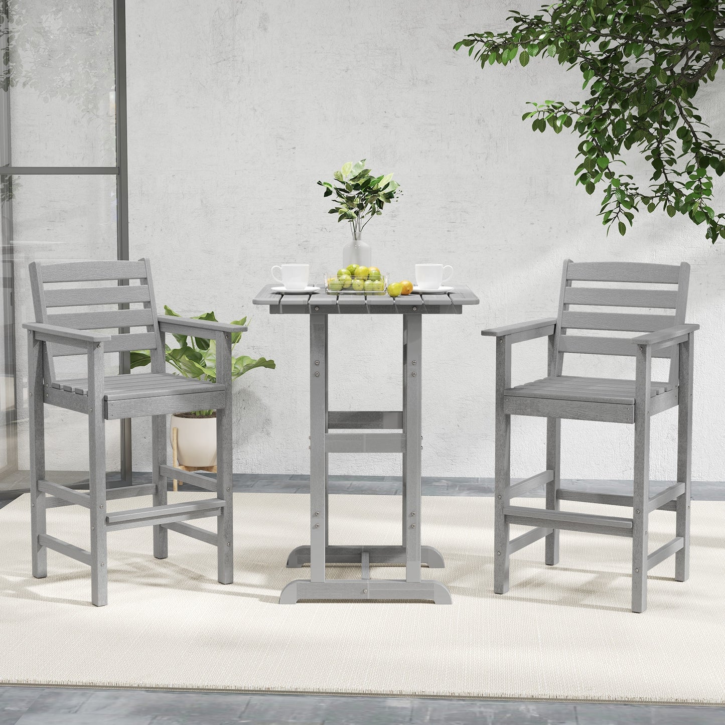 Patio HDPE Adirondack Bar Chairs Set of 2 with Wide Armrests, Gray Adirondack Chairs at Gallery Canada