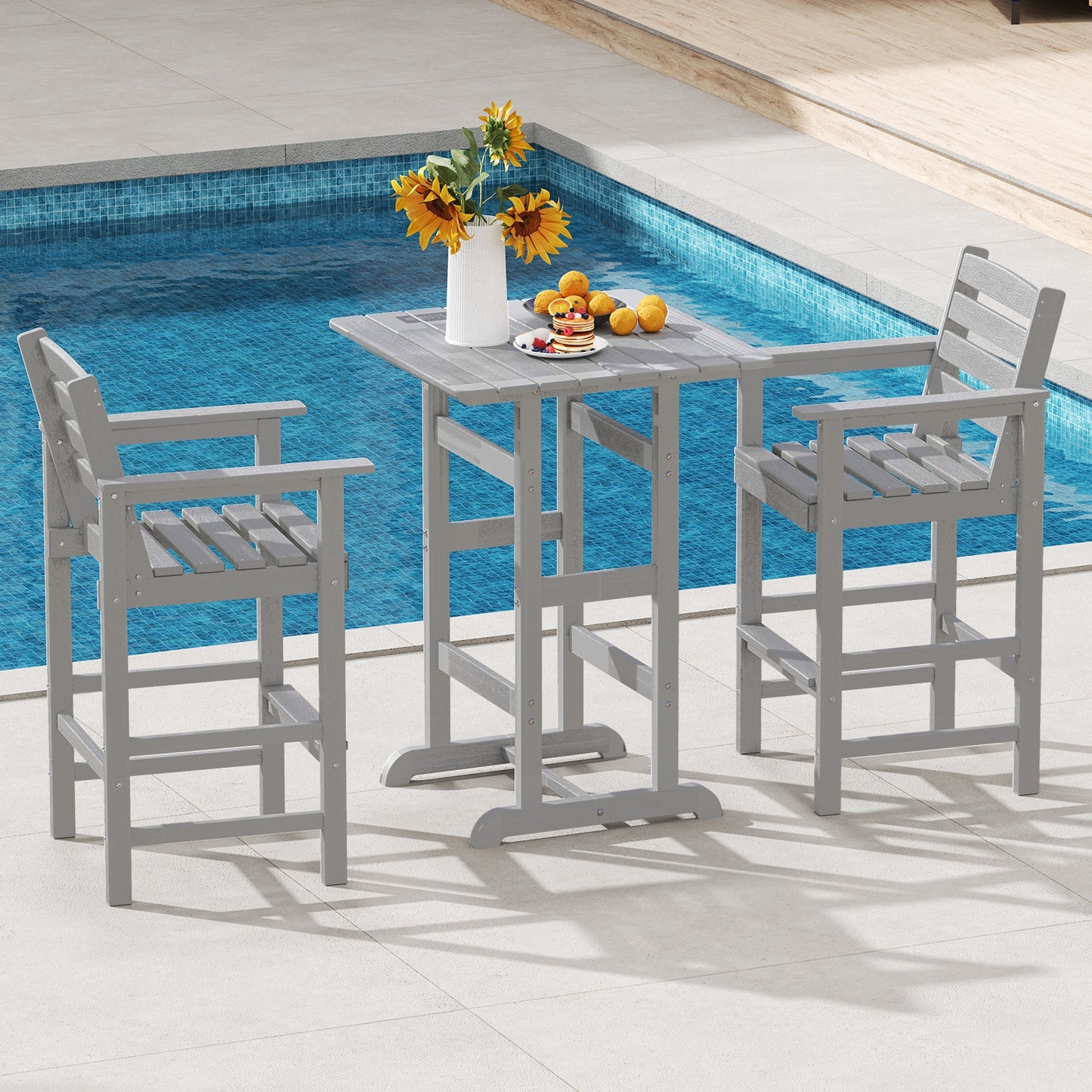 Patio HDPE Adirondack Bar Chairs Set of 2 with Wide Armrests, Gray Adirondack Chairs at Gallery Canada