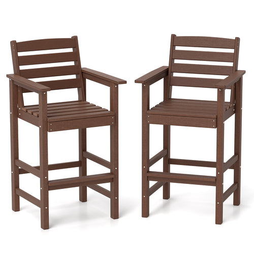 Patio HDPE Adirondack Bar Chairs Set of 2 with Wide Armrests, Brown
