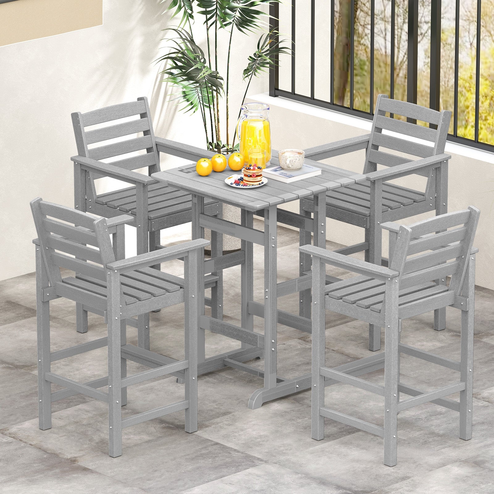 Patio HDPE Adirondack Bar Chairs Set of 2 with Wide Armrests, Gray Adirondack Chairs at Gallery Canada