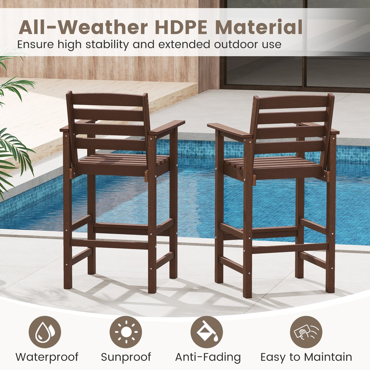 Patio HDPE Adirondack Bar Chairs Set of 2 with Wide Armrests, Brown Adirondack Chairs at Gallery Canada