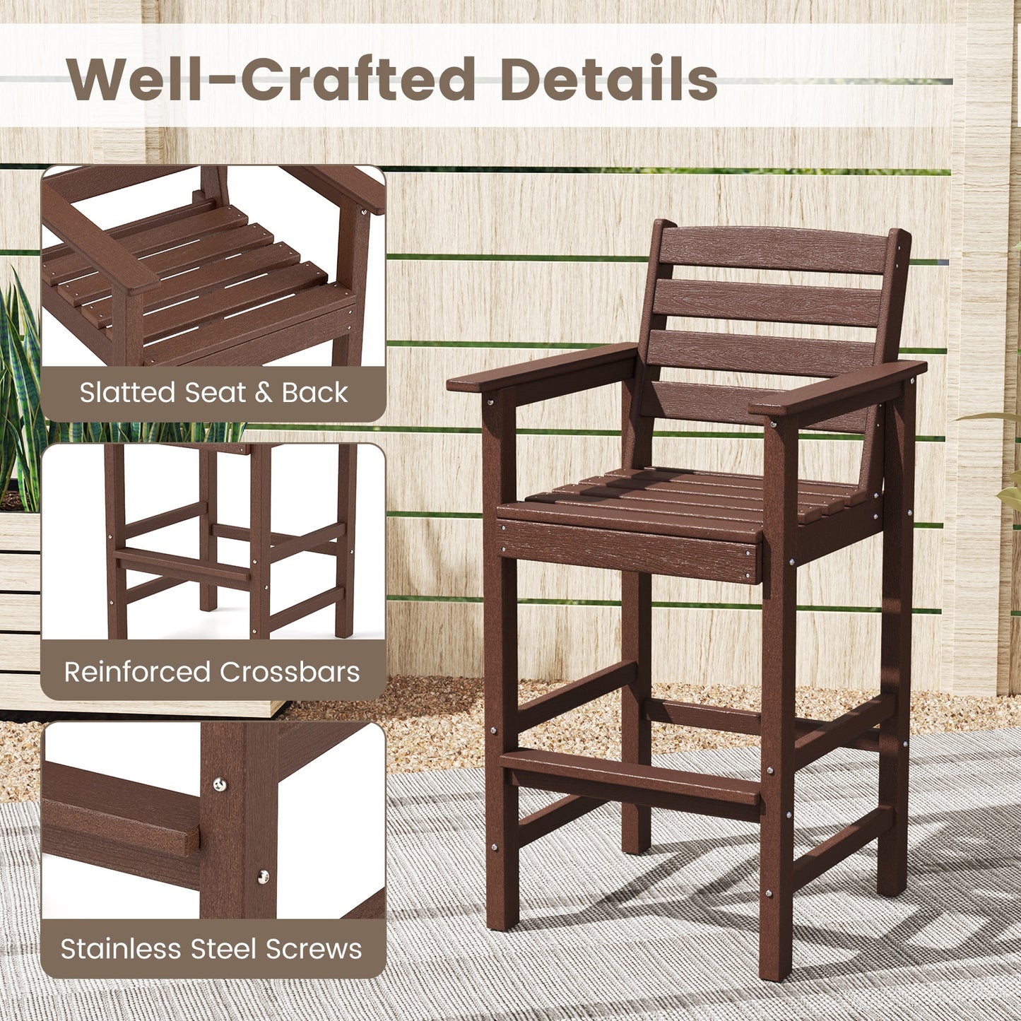 Patio HDPE Adirondack Bar Chairs Set of 2 with Wide Armrests, Brown Adirondack Chairs at Gallery Canada