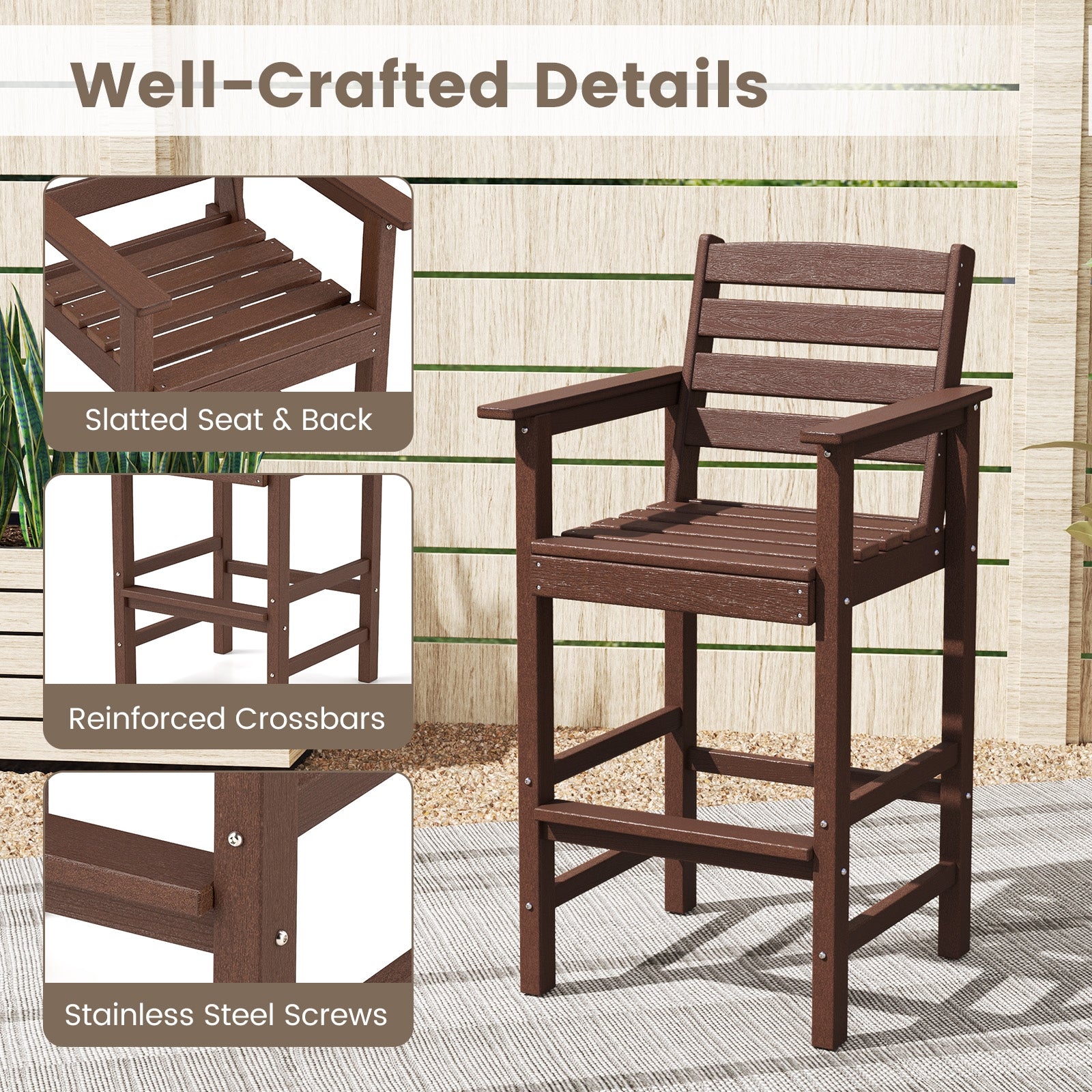 Patio HDPE Adirondack Bar Chairs Set of 2 with Wide Armrests, Brown Adirondack Chairs at Gallery Canada