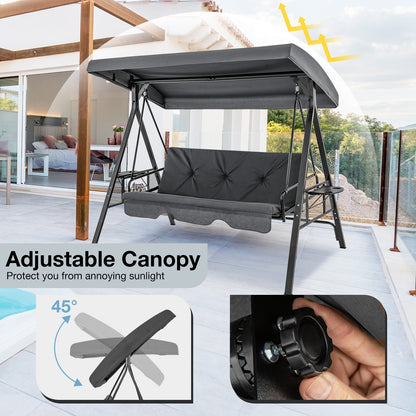 Convertible 3-Seat Swing Chair To Flat Bed, Adjustable Canopy, Gray Porch Swings at Gallery Canada