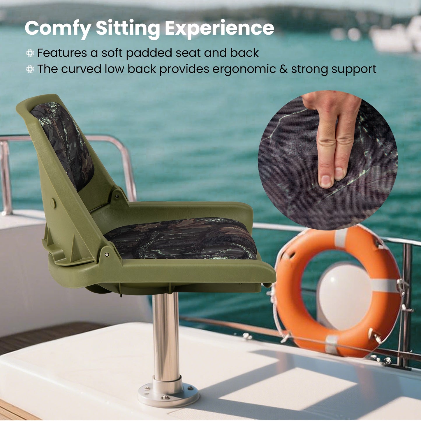 Boat Seat Folding Low Back Boat Chair with Marine-Grade PVC, Green Water Sports at Gallery Canada