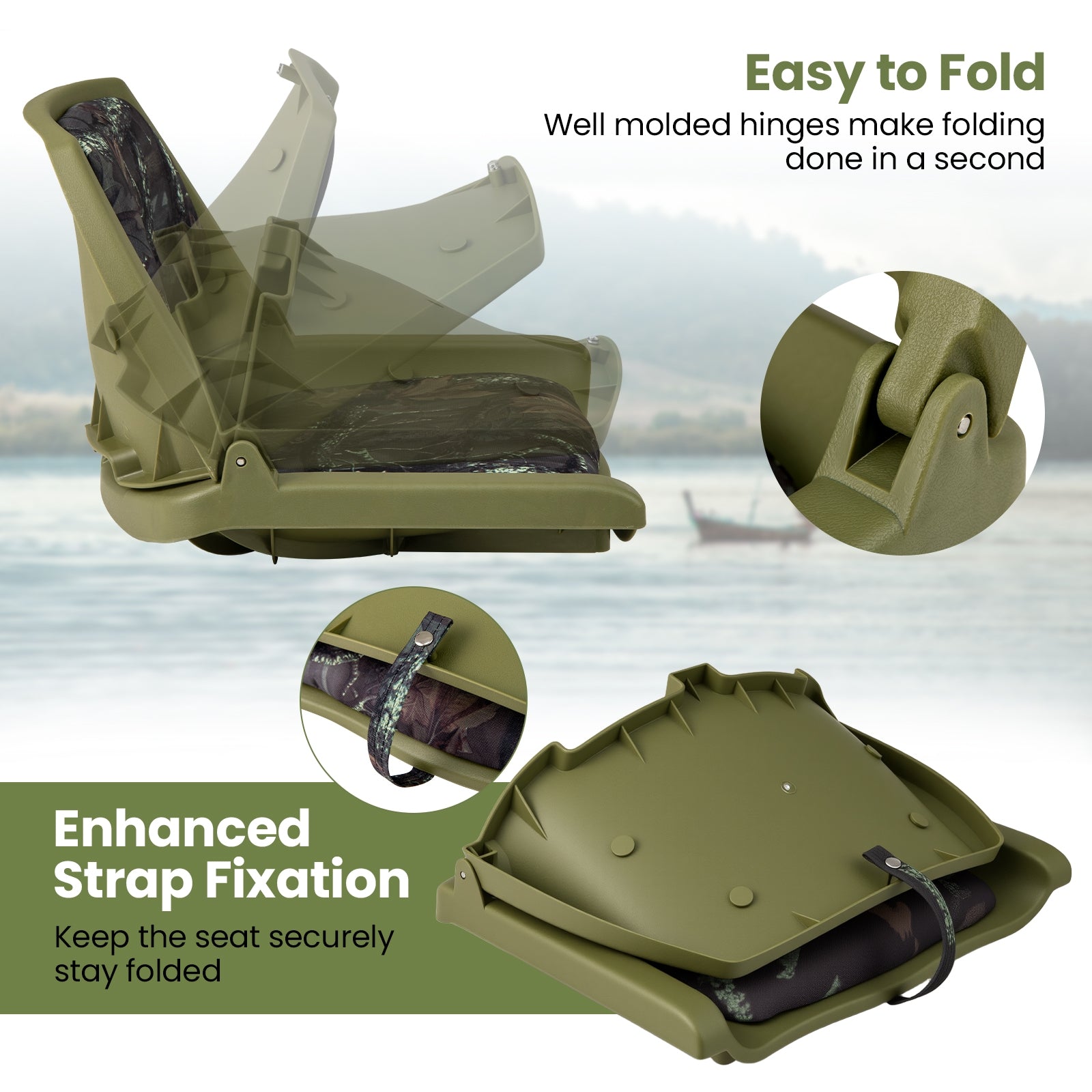 Boat Seat Folding Low Back Boat Chair with Marine-Grade PVC, Green Water Sports at Gallery Canada