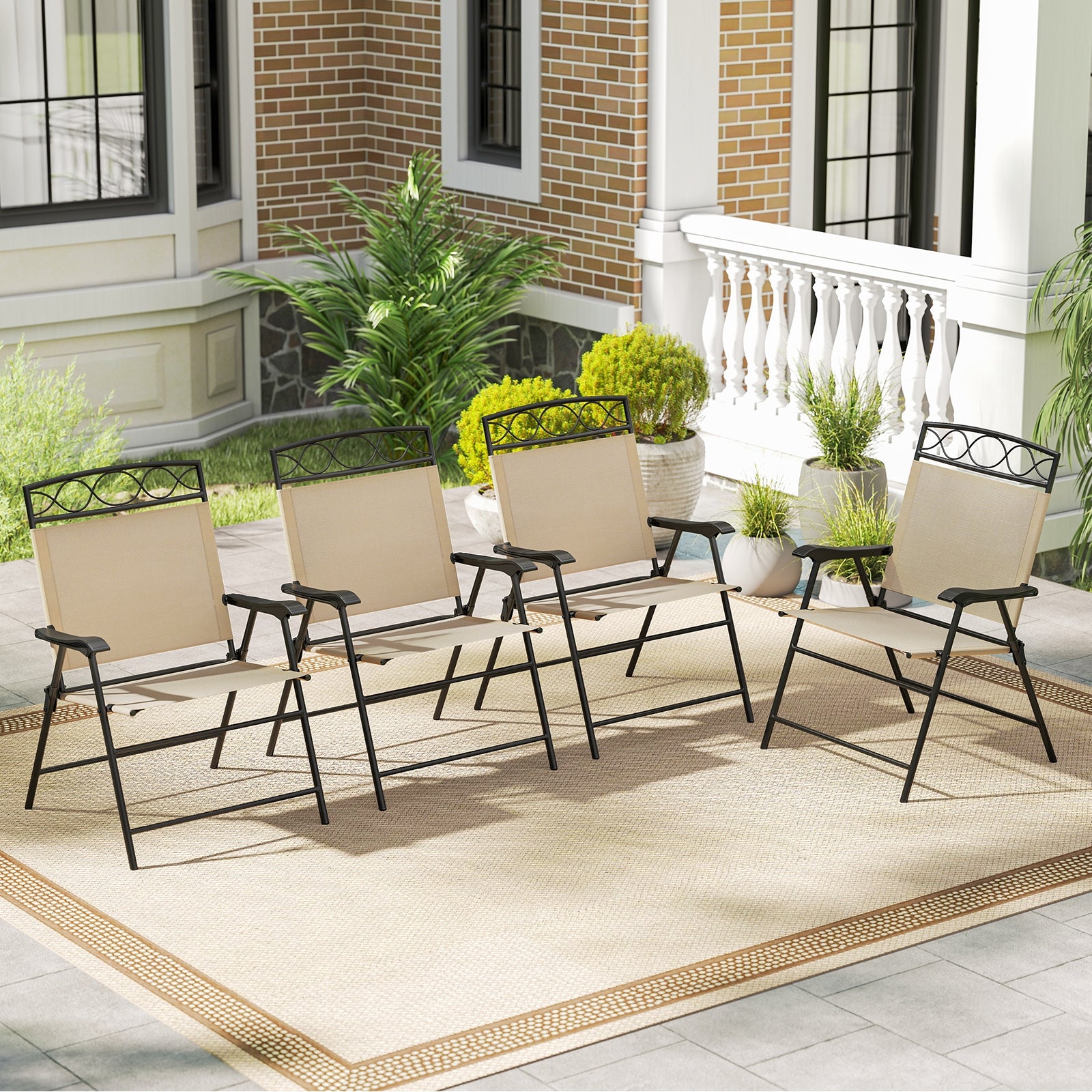Set of 4 Patio Folding Chairs Set Dining Chairs with Armrests, Beige Patio Dining Chairs at Gallery Canada