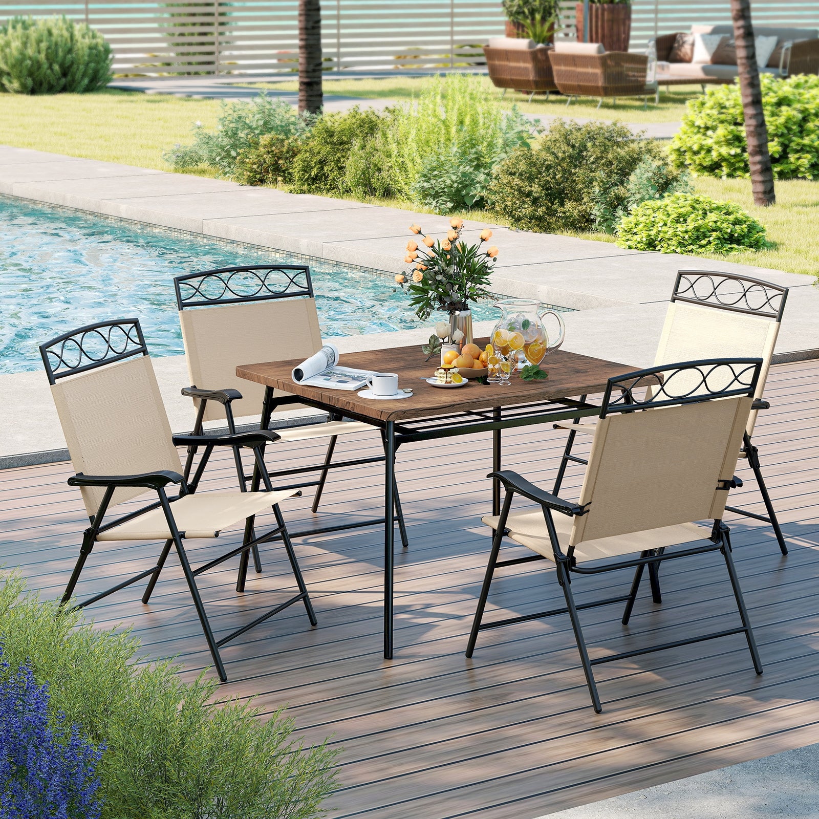 Set of 4 Patio Folding Chairs Set Dining Chairs with Armrests, Beige Patio Dining Chairs at Gallery Canada