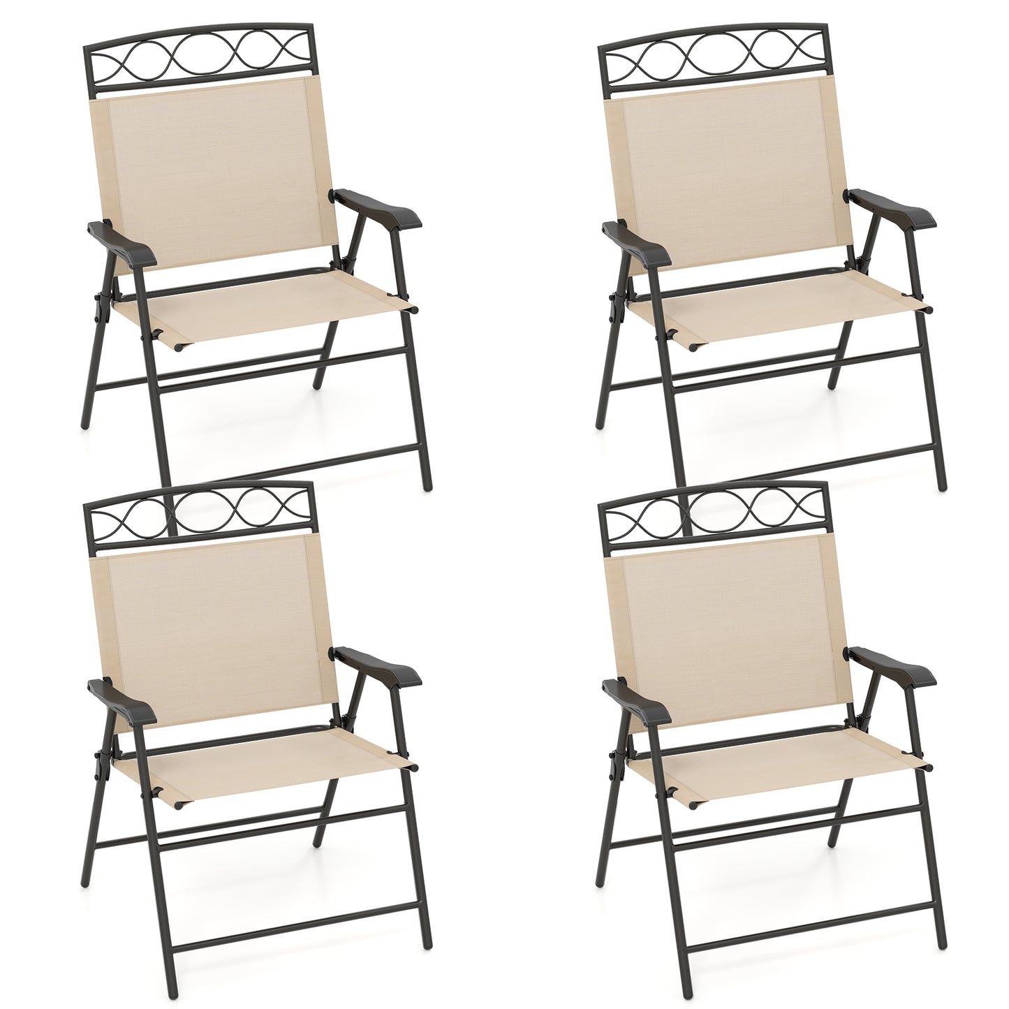 Set of 4 Patio Folding Chairs Set Dining Chairs with Armrests, Beige Patio Dining Chairs Beige at Gallery Canada