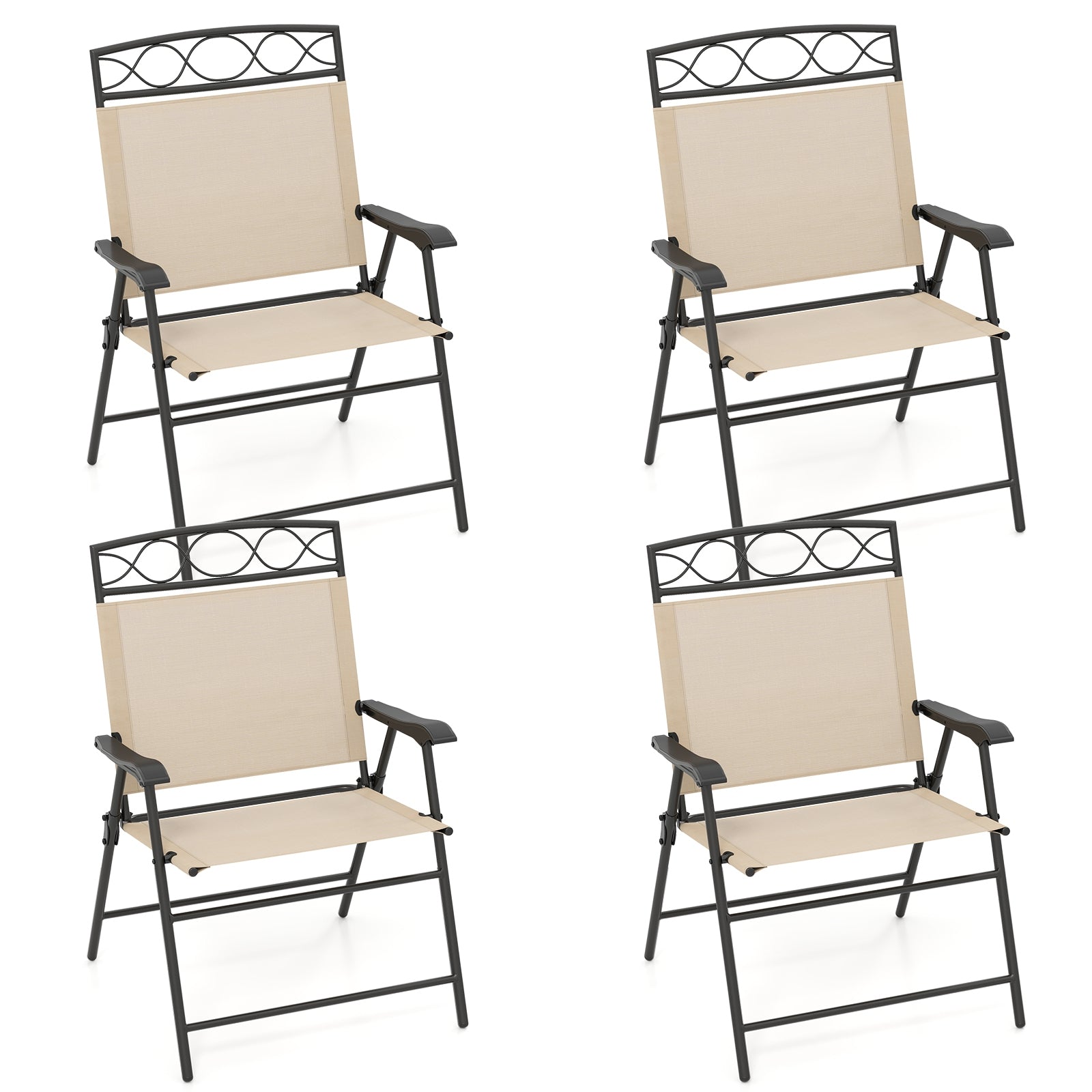 Set of 4 Patio Folding Chairs Set Dining Chairs with Armrests, Beige Patio Dining Chairs at Gallery Canada