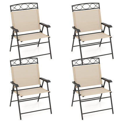 Set of 4 Patio Folding Chairs Set Dining Chairs with Armrests, Beige Patio Dining Chairs at Gallery Canada
