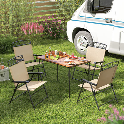 Set of 4 Patio Folding Chairs Set Dining Chairs with Armrests, Beige Patio Dining Chairs at Gallery Canada