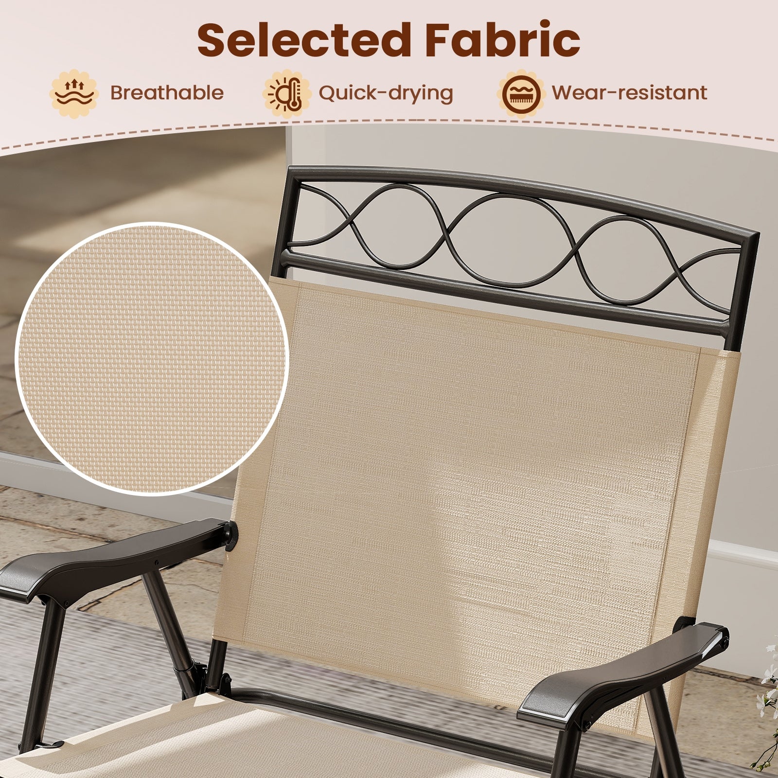 Set of 4 Patio Folding Chairs Set Dining Chairs with Armrests, Beige Patio Dining Chairs at Gallery Canada