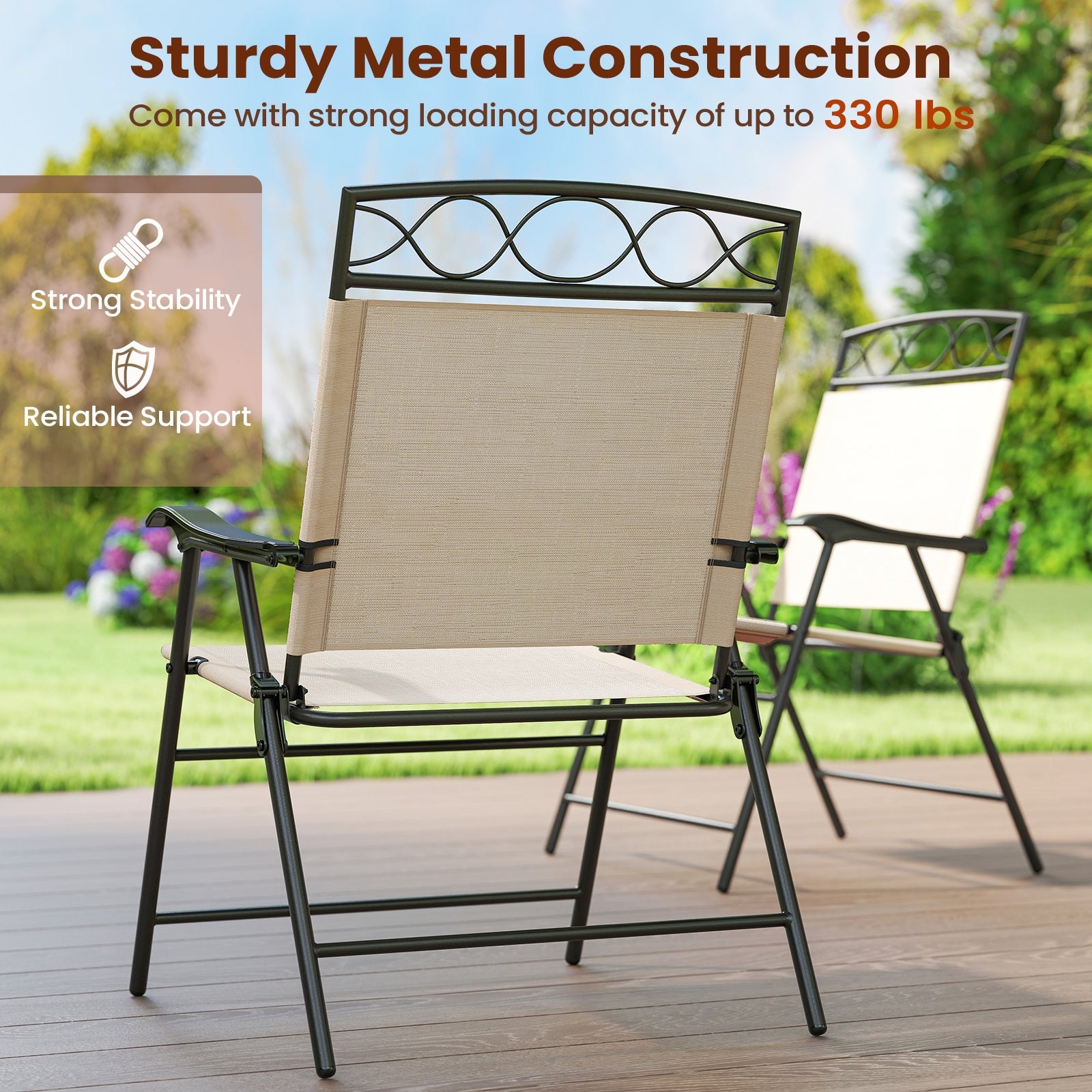 Set of 4 Patio Folding Chairs Set Dining Chairs with Armrests, Beige Patio Dining Chairs at Gallery Canada