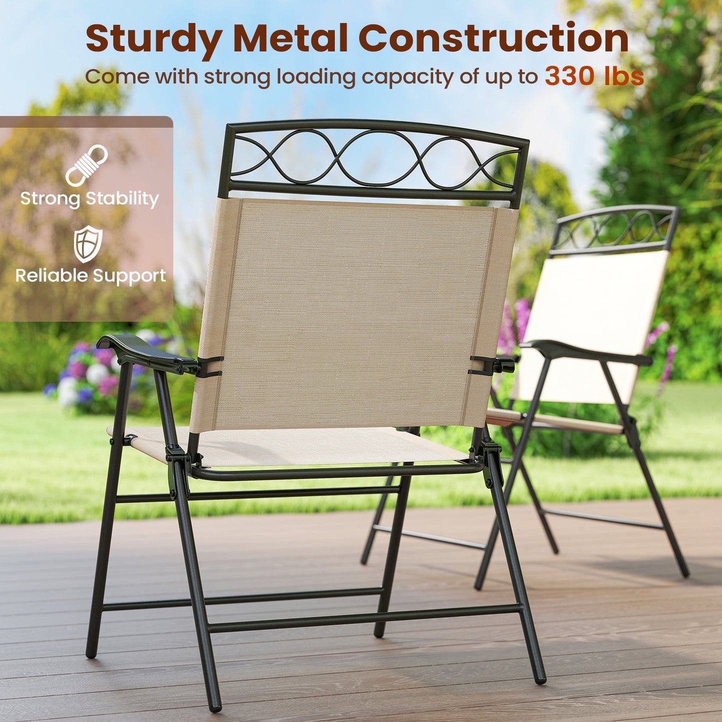 Set of 4 Patio Folding Chairs Set Dining Chairs with Armrests, Beige Patio Dining Chairs at Gallery Canada