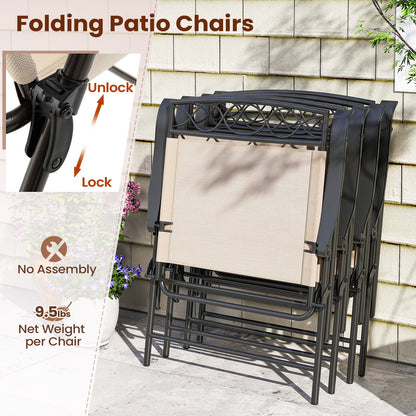 Set of 4 Patio Folding Chairs Set Dining Chairs with Armrests, Beige Patio Dining Chairs at Gallery Canada