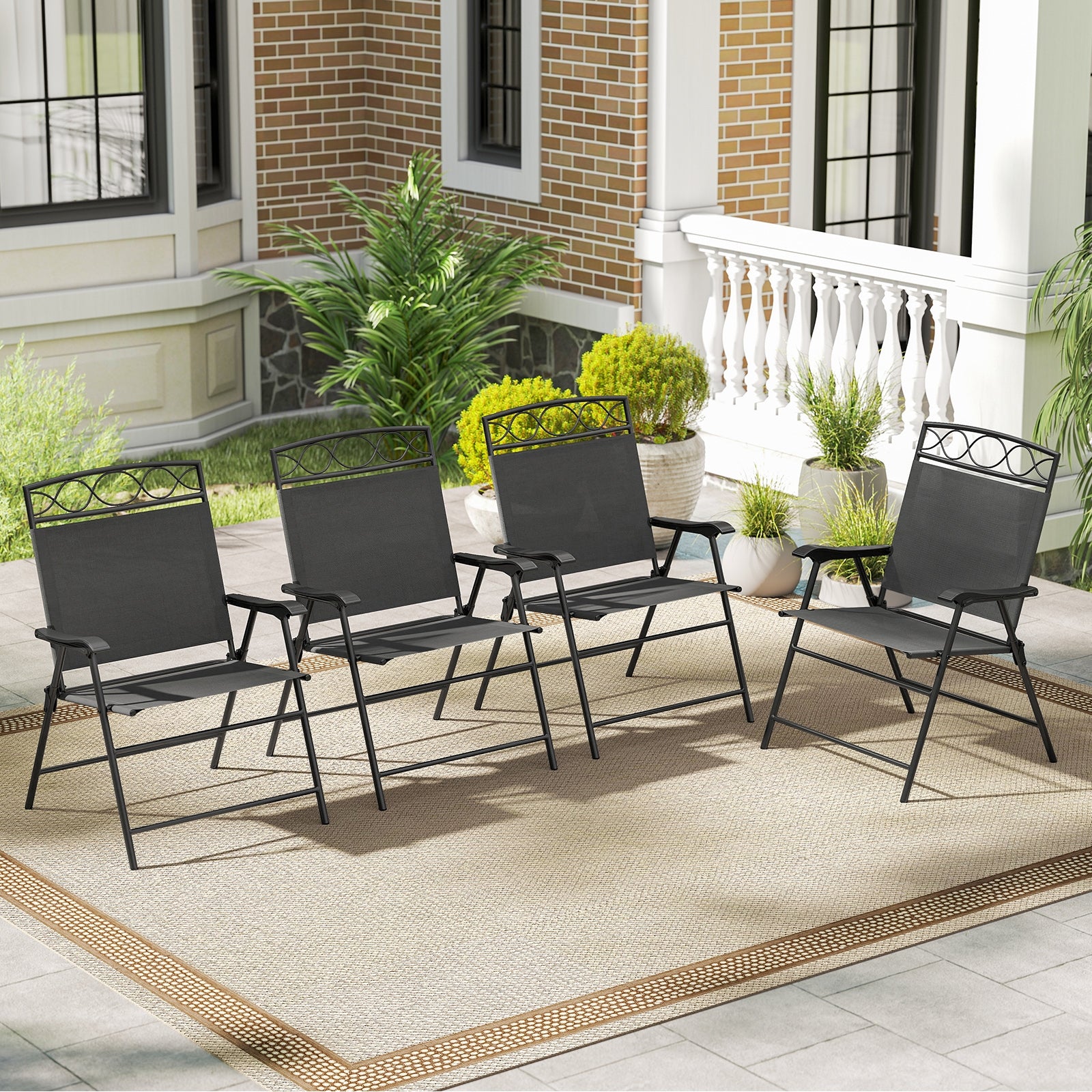 Set of 4 Patio Folding Chairs Set Dining Chairs with Armrests, Gray Patio Dining Chairs at Gallery Canada