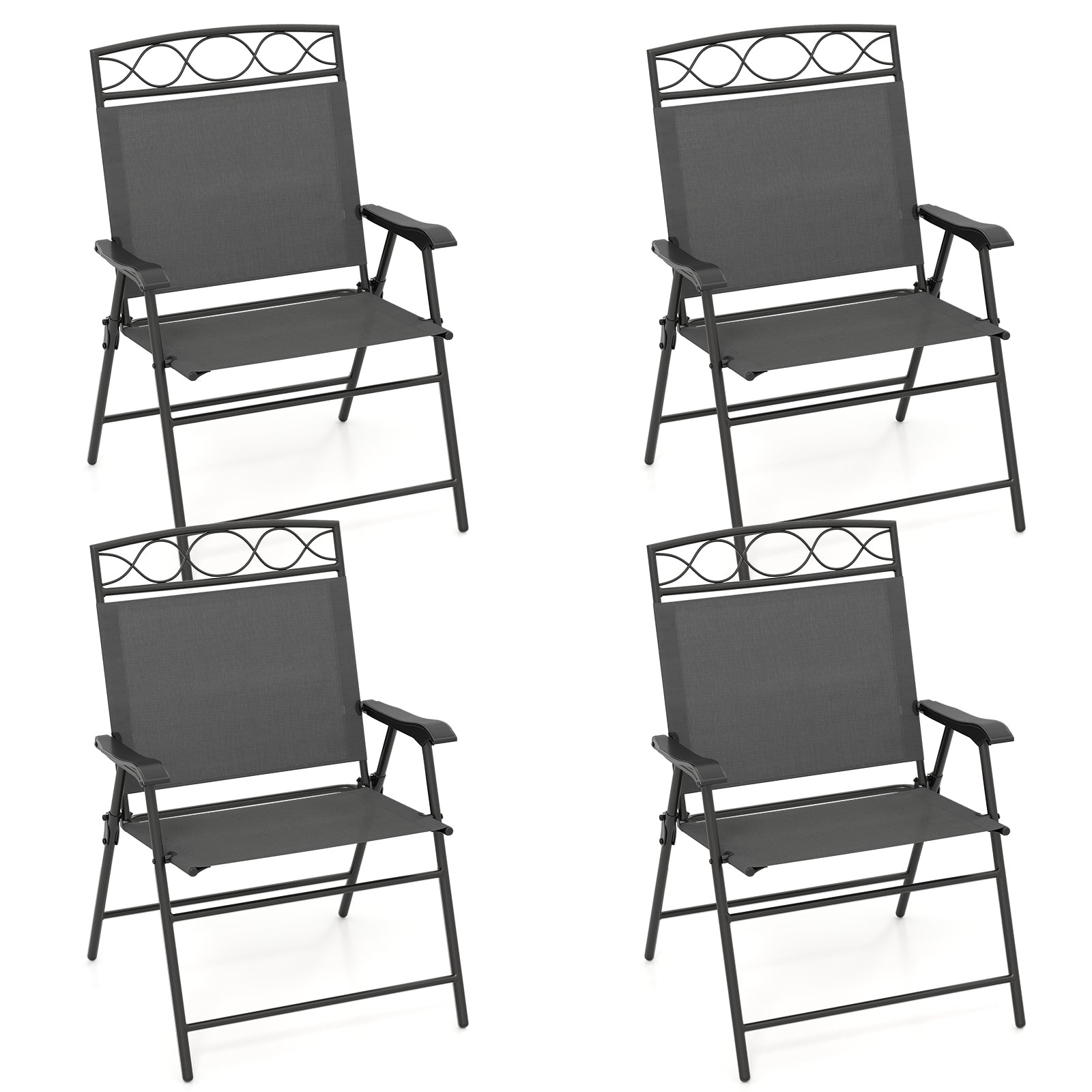 Set of 4 Patio Folding Chairs Set Dining Chairs with Armrests, Gray Patio Dining Chairs Gray at Gallery Canada