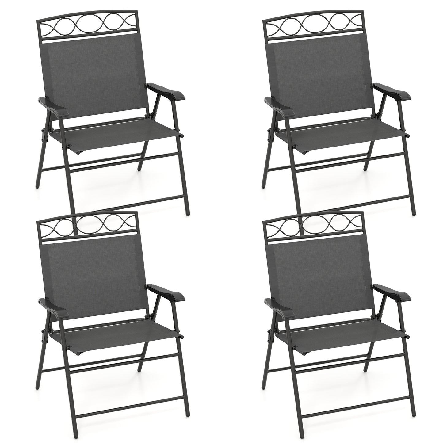 Set of 4 Patio Folding Chairs Set Dining Chairs with Armrests, Gray Patio Dining Chairs at Gallery Canada