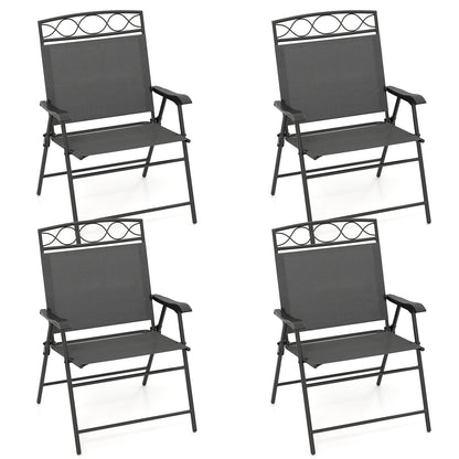 Set of 4 Patio Folding Chairs Set Dining Chairs with Armrests, Gray Patio Dining Chairs at Gallery Canada