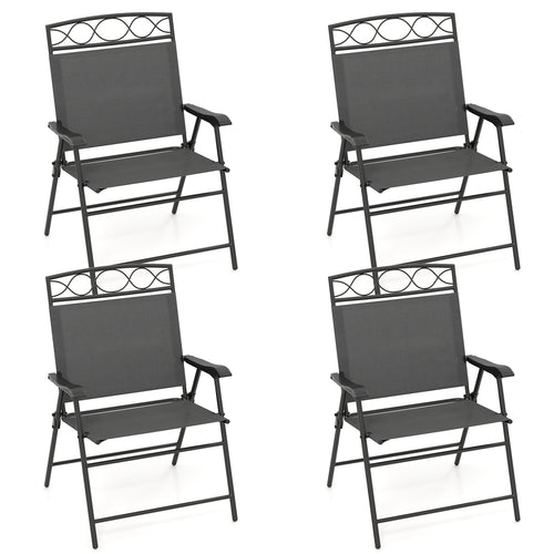 Set of 4 Patio Folding Chairs Set Dining Chairs with Armrests, Gray