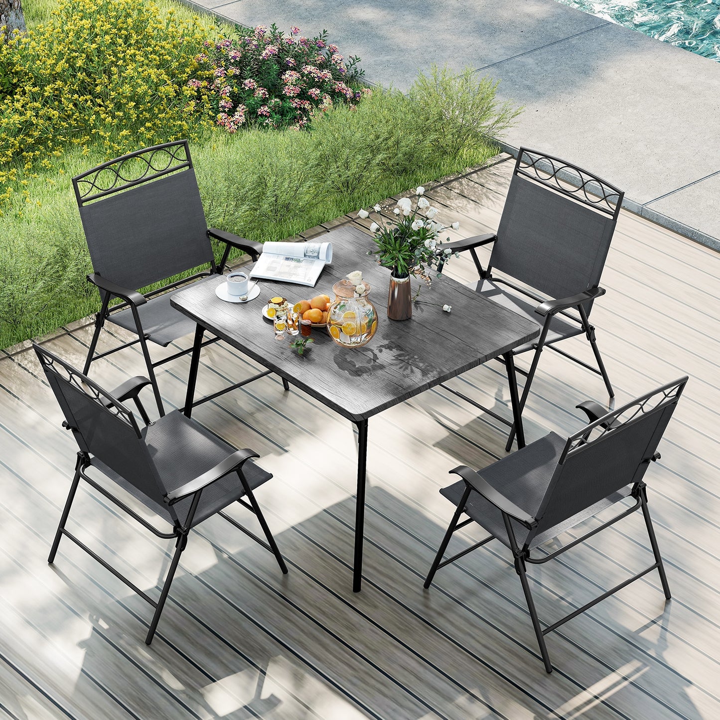 Set of 4 Patio Folding Chairs Set Dining Chairs with Armrests, Gray Patio Dining Chairs at Gallery Canada