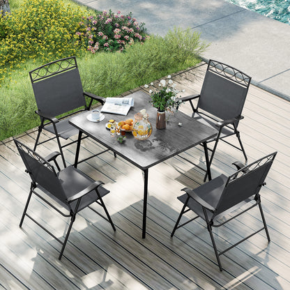 Set of 4 Patio Folding Chairs Set Dining Chairs with Armrests, Gray Patio Dining Chairs at Gallery Canada