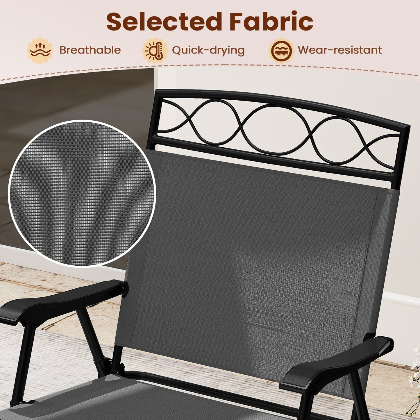 Set of 4 Patio Folding Chairs Set Dining Chairs with Armrests, Gray Patio Dining Chairs at Gallery Canada